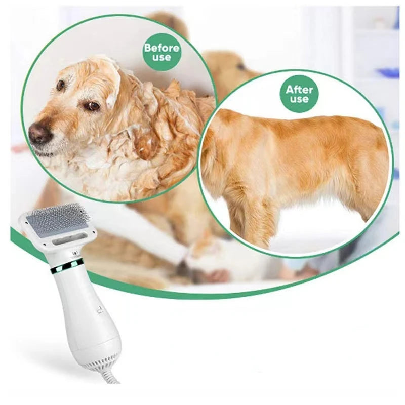 Quiet 2-in-1 Pet Hair Dryer & Grooming Brush – Low Noise Dog & Cat Fur Dryer with Temperature Control