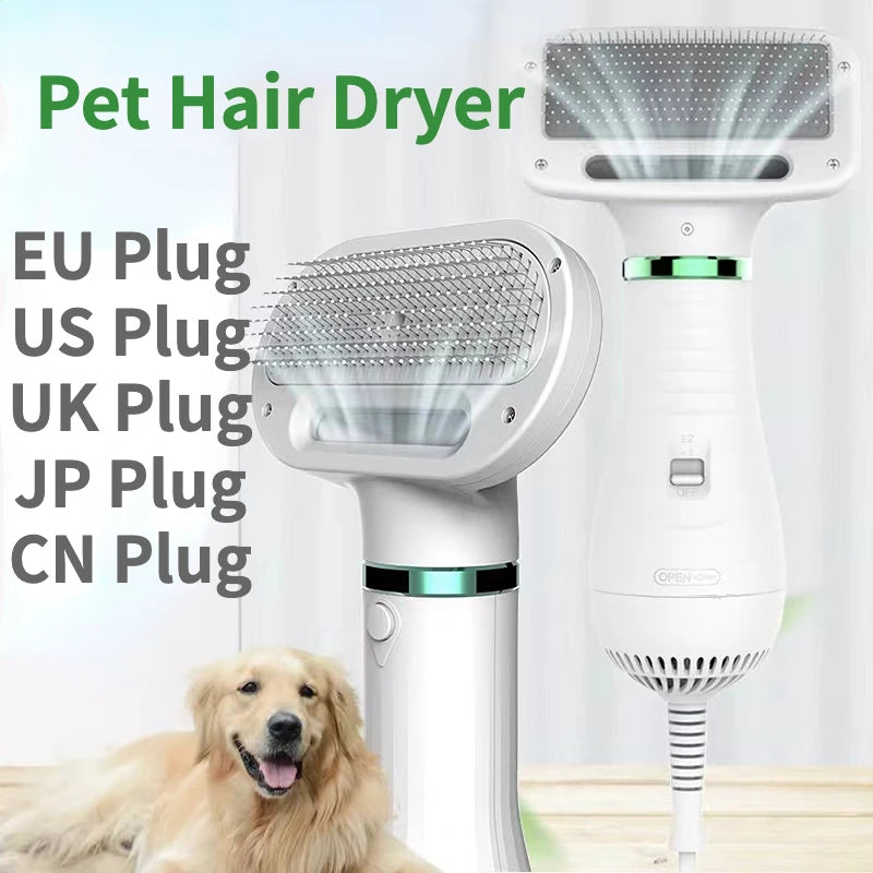 Quiet 2-in-1 Pet Hair Dryer & Grooming Brush – Low Noise Dog & Cat Fur Dryer with Temperature Control