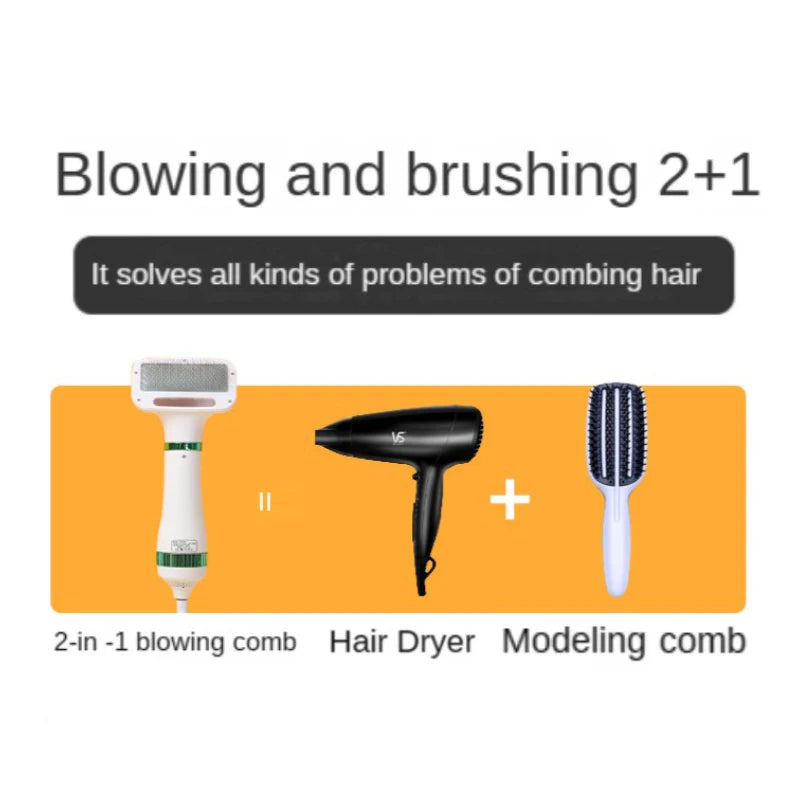 Quiet 2-in-1 Pet Hair Dryer & Grooming Brush – Low Noise Dog & Cat Fur Dryer with Temperature Control
