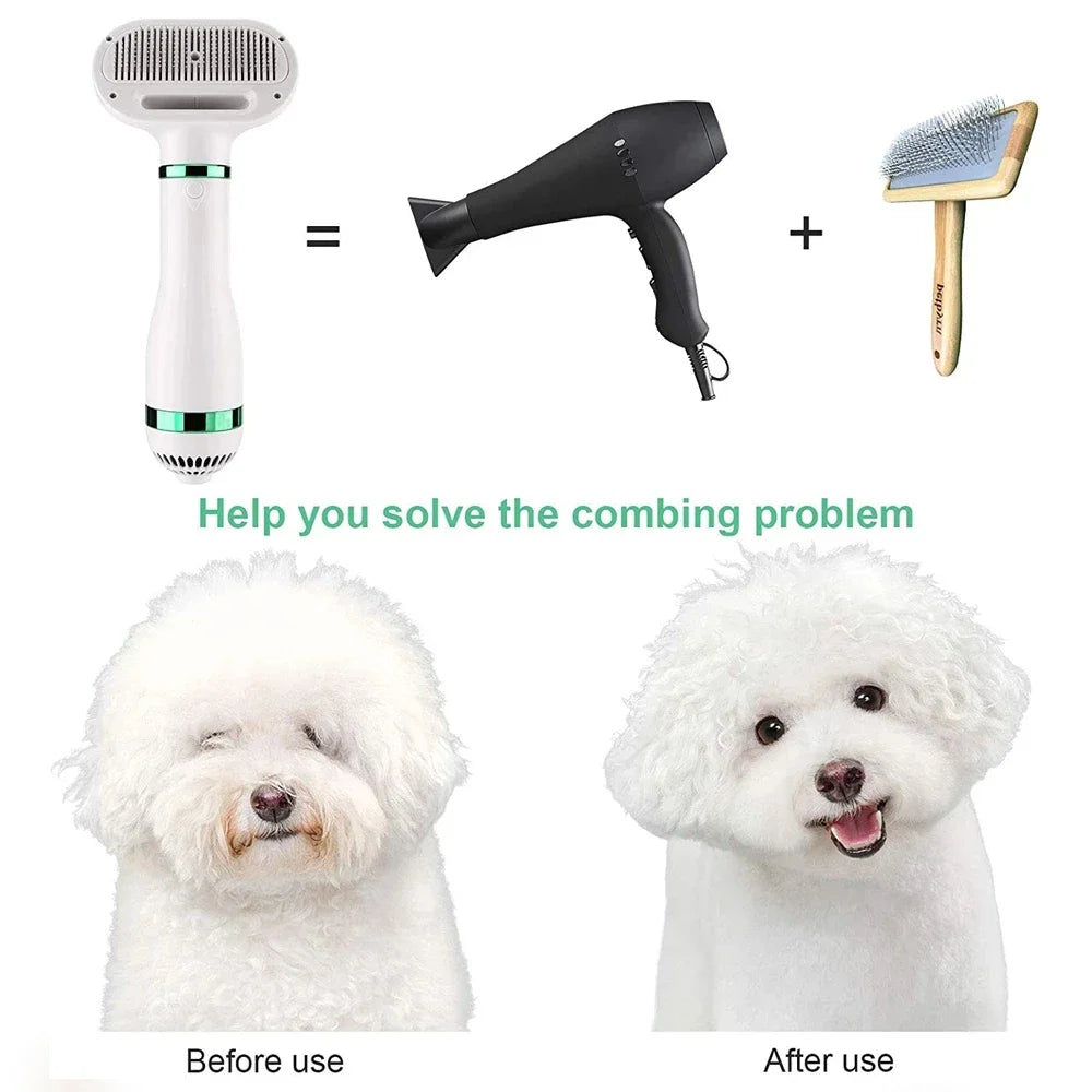 Quiet 2-in-1 Pet Hair Dryer & Grooming Brush – Low Noise Dog & Cat Fur Dryer with Temperature Control